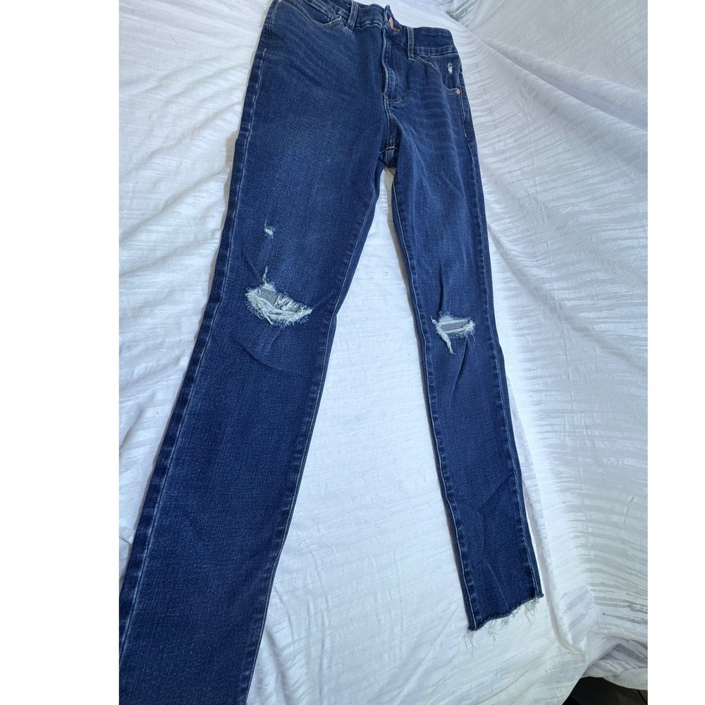 Express Skinny High Rise Jeans Size S Reg Ultra Hyper Stretch Distressed Blue